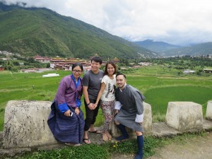 Trina, Poma, Kat & Nel, above the Tashichodzong in Thimphu